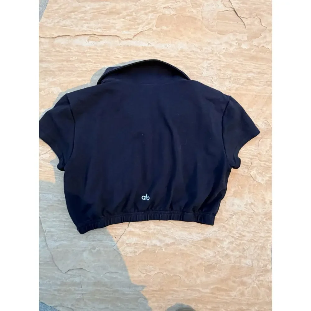ALO Cropped Prestige Polo Black Size Medium